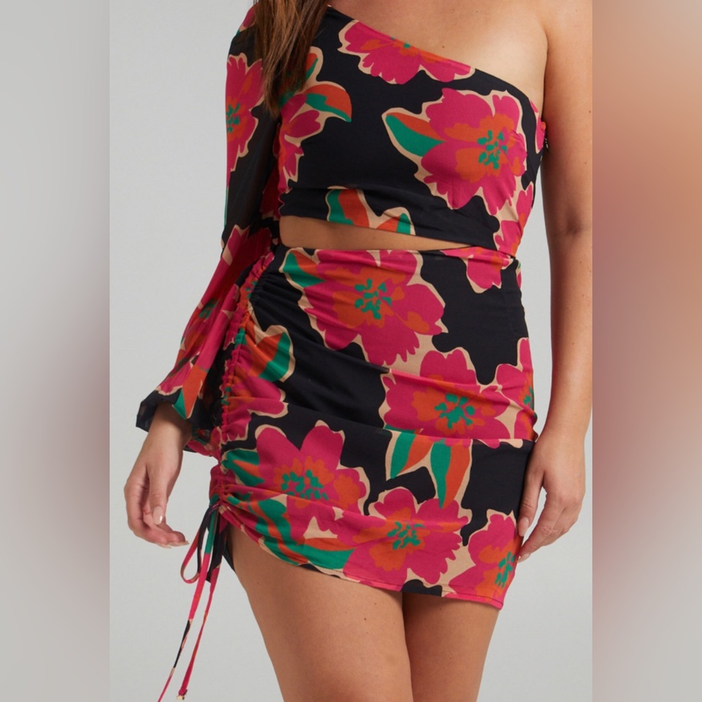 Runaway Label Angel pink floral one shoulder mini dress